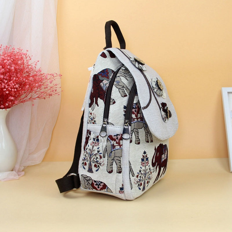 Retro Elephant Pattern Fresh Leisure Double Backpacks