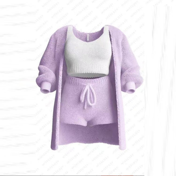 Knitted Plush Long Sleeve Set Three-piece Suits