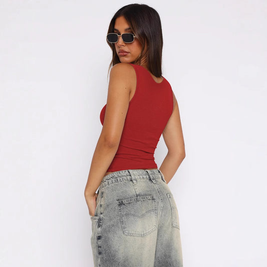 Women's Street Style Rib Solid Color Slim Tops
