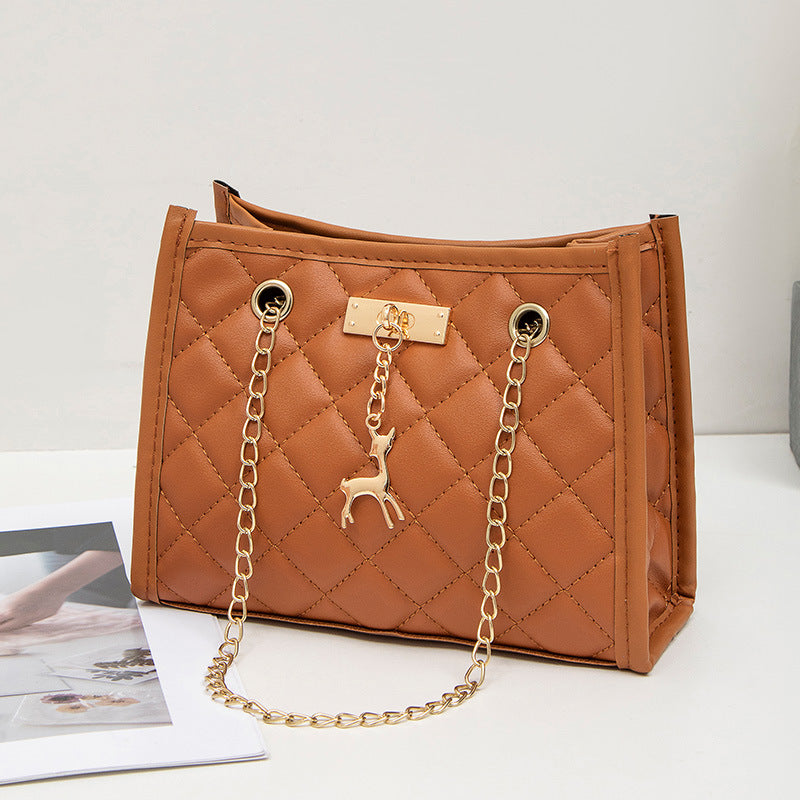 Women's Deer Pendant Decorative Embroidered Rhombus Single Women's Shoulder Bag