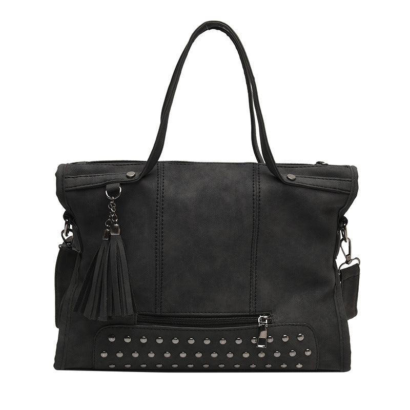 Women's Rivet Tassel Motorcycle Portable Large Women's Shoulder Bag