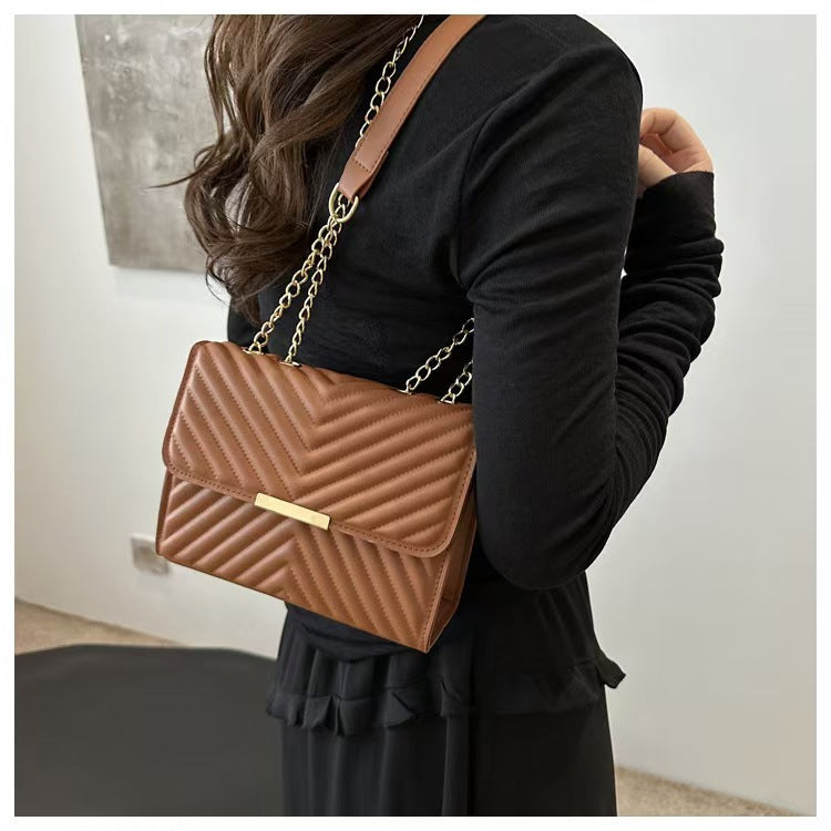 Indentation Diamond Quilted Fashion Simple Autumn Retro Textured Women's Shoulder Bag