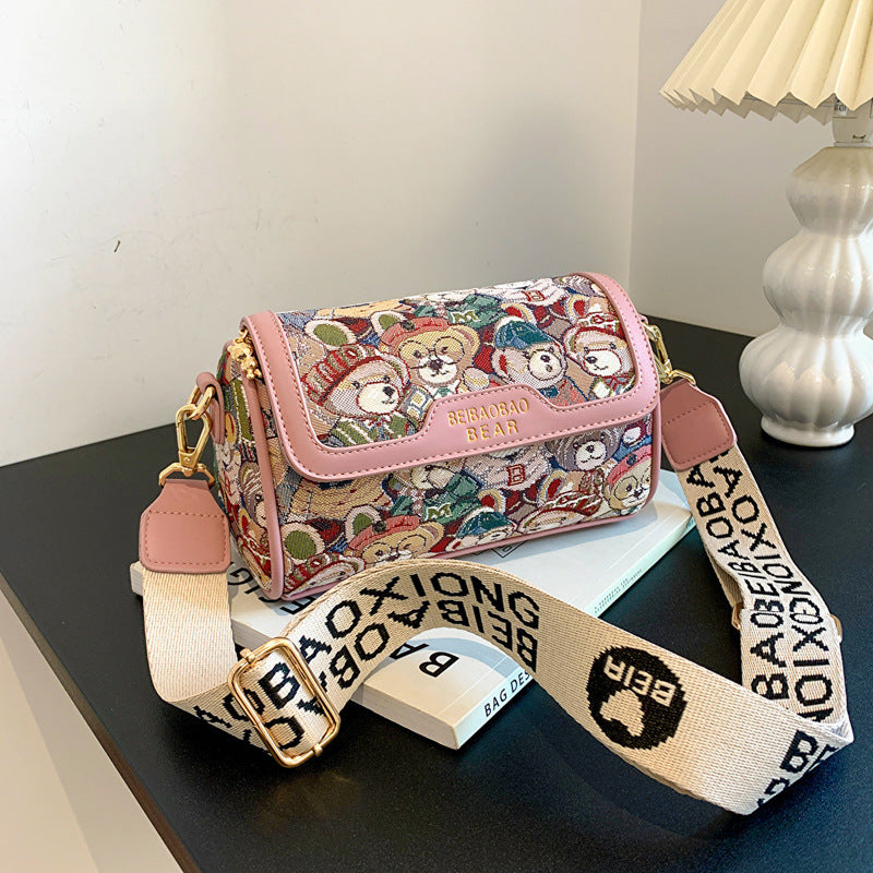 Women's Cartoon Little Bear Pattern Fashion Contrast Crossbody Bags