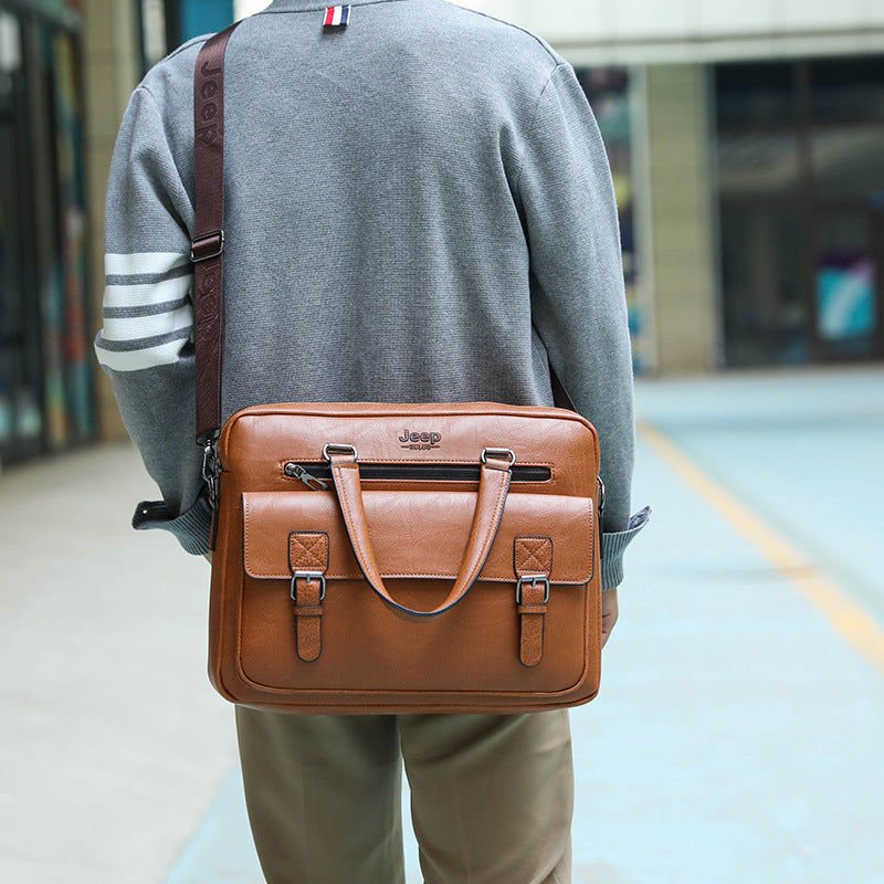 Men's Fashion Jeep Business Retro Leather Men's Briefcases