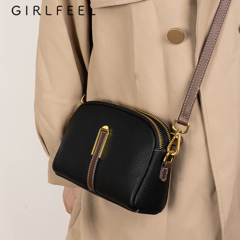 Women's Genuine Leather Contrast Color Top Layer Crossbody Bags