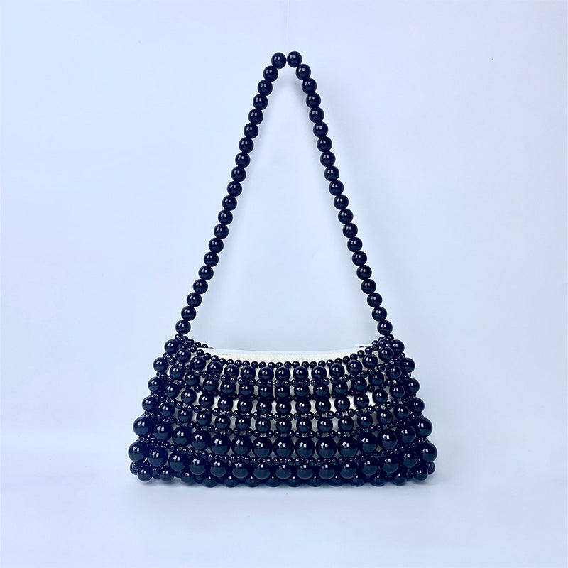 Vintage Pearl Chain Hand-woven Beads Underarm Shoulder Bags
