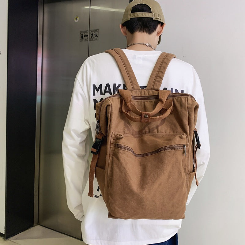 Style Leisure Washed-out Canvas College Korean Backpacks