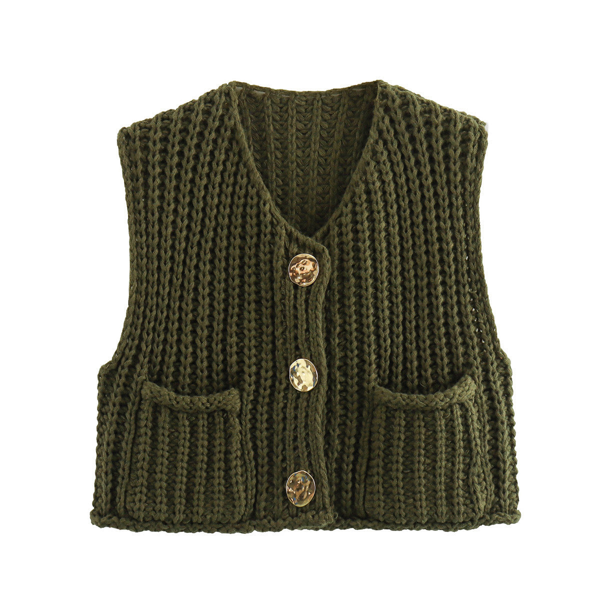 Women's Casual Pocket Sleeveless Knitted Waistcoat Vests