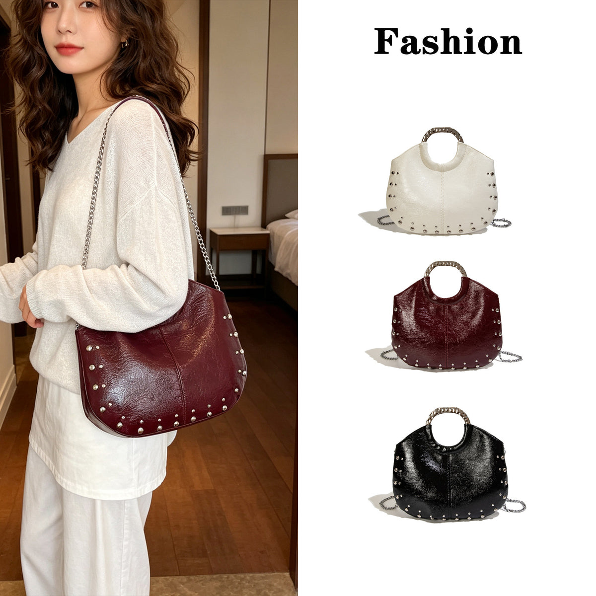 Female Hot Style Rivet Commuter Retro Fashion Punk Women's Handbag
