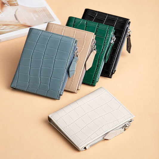 Genuine Leather Fashion Crocodile Pattern Short Ladies Wallets