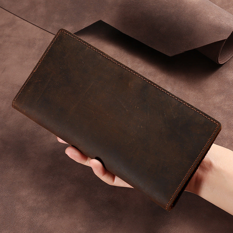 Men's Leather Long Genuine Hand-held Multiple Slots Card Holder