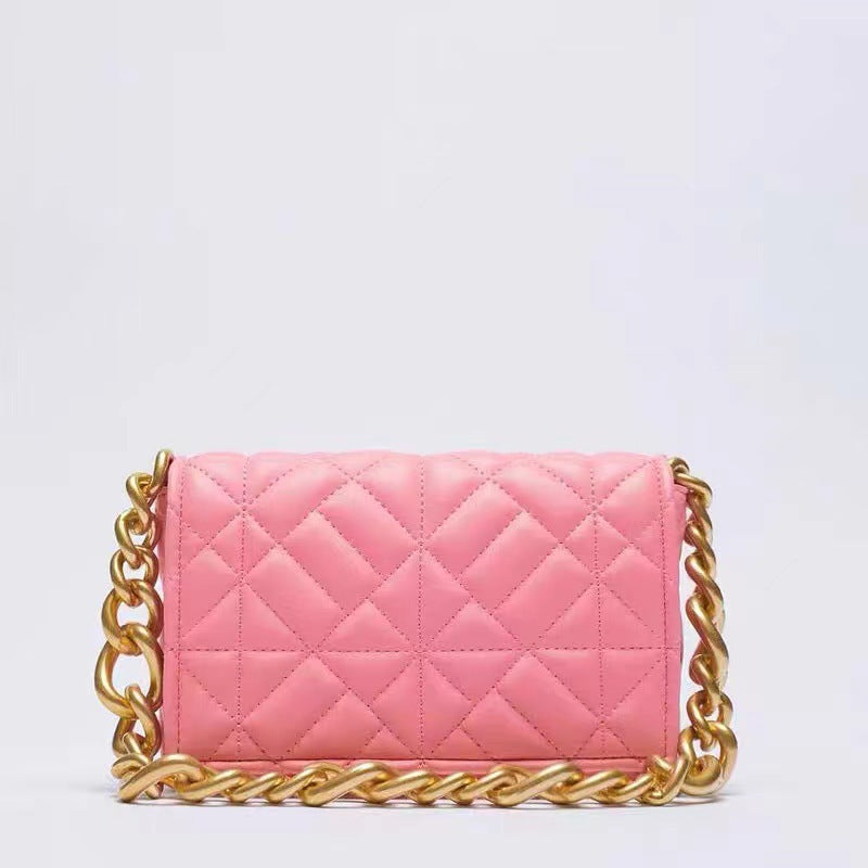 Check Thick Chain Quilted Rice Word Crossbody Bags