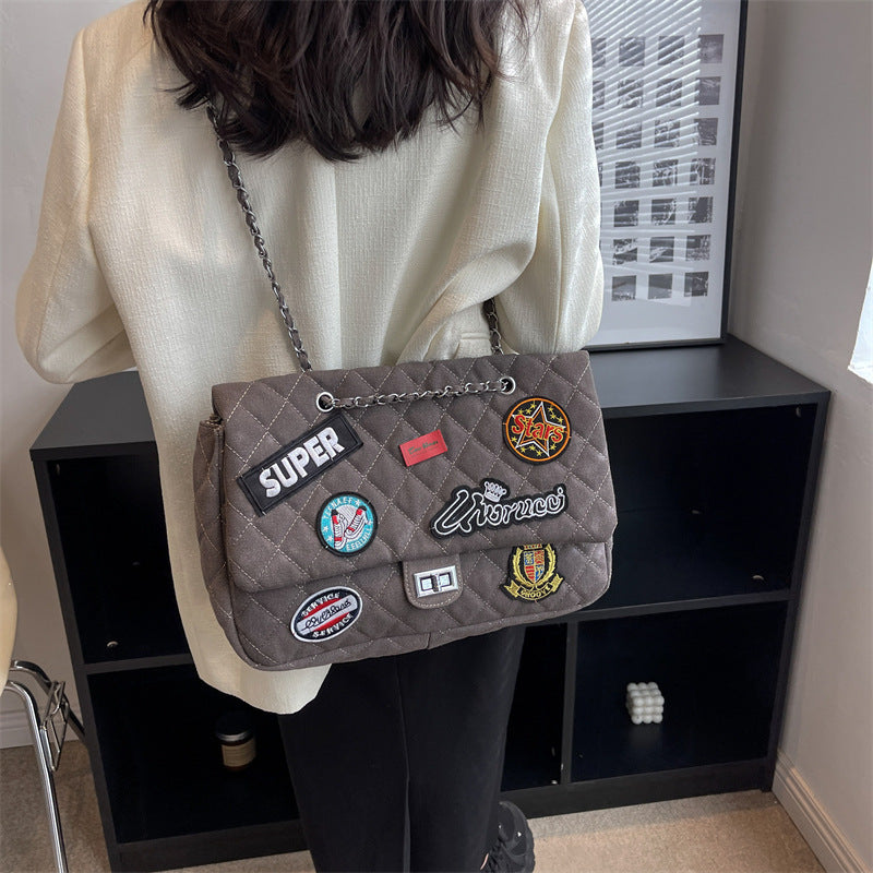 Women's Classic Style Large Capacity Fashion Badge Rhombus Crossbody Bags