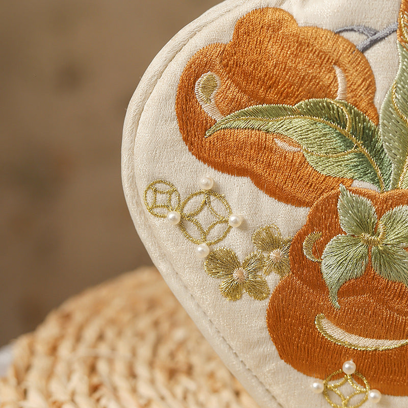 Persimmon Cheng Embroidered Ancient Style Cheongsam Banquet Handle