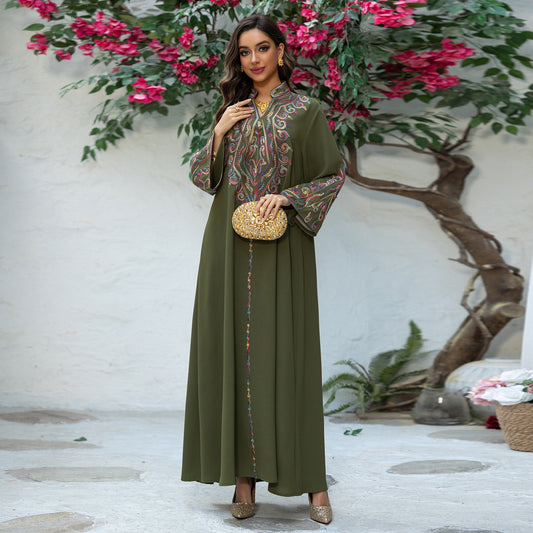 Fashion Robe Muslim Elegant Embroidered Dress Clothing