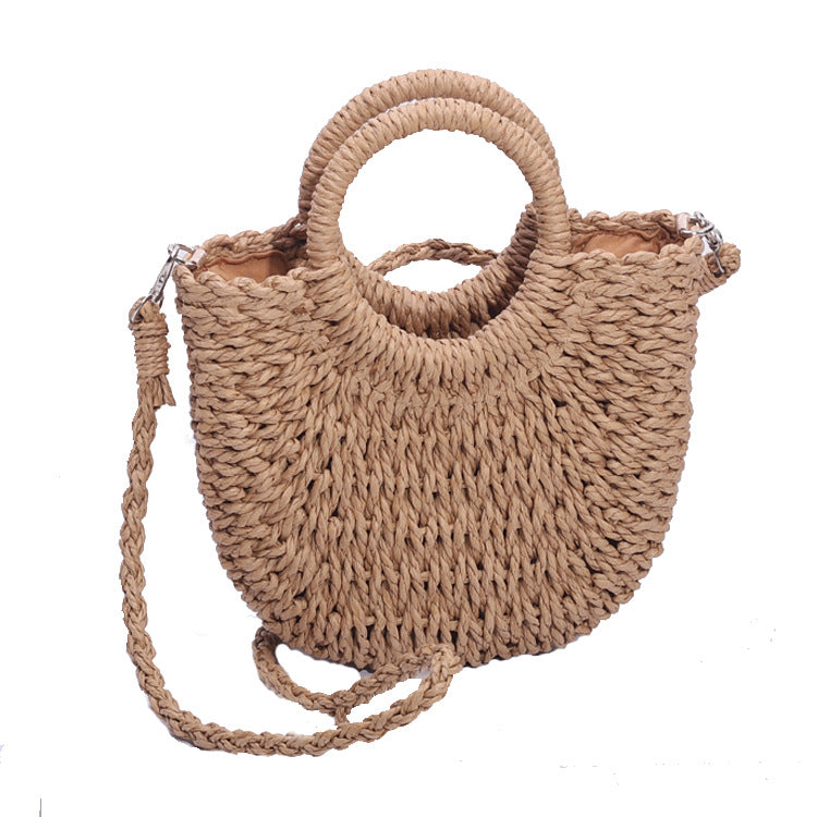 Women's Simple Style Woven Semicircle Beach Hand-woven Vacation Female Women's Handbag