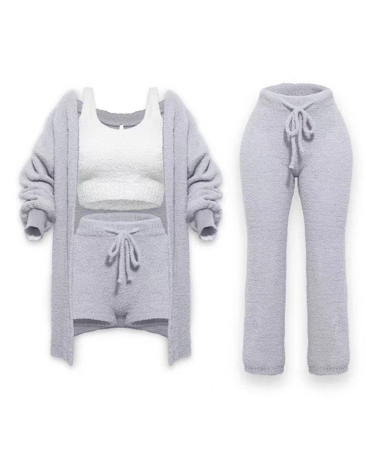 Knitted Plush Long Sleeve Set Three-piece Suits