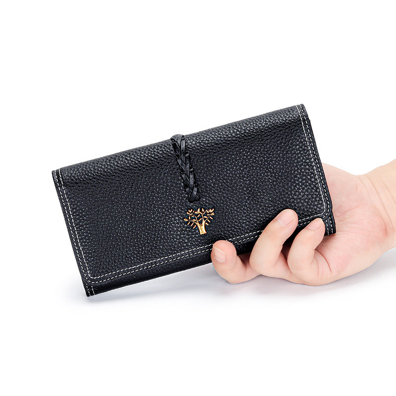 Women's Full Leather Long Genuine Tri Fold Large Capacity Hand Ladies Wallet