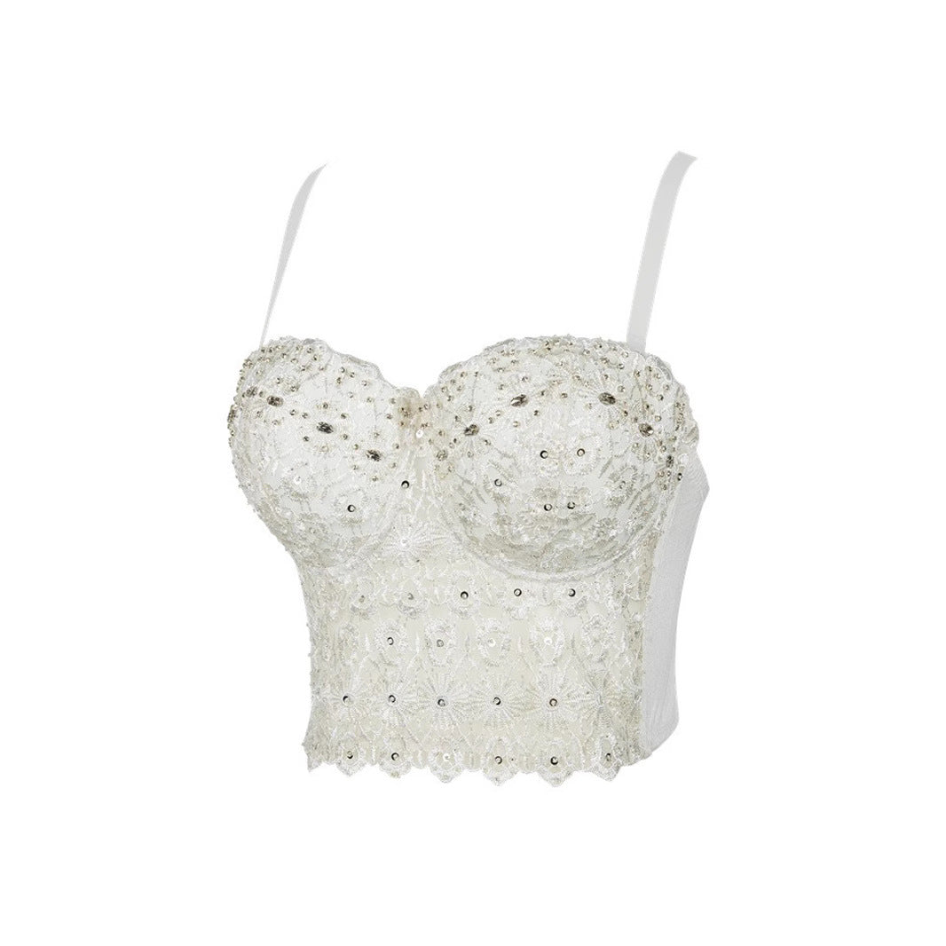 Spaghetti Strap Bra One-piece Embroidery Light Diamond Vests
