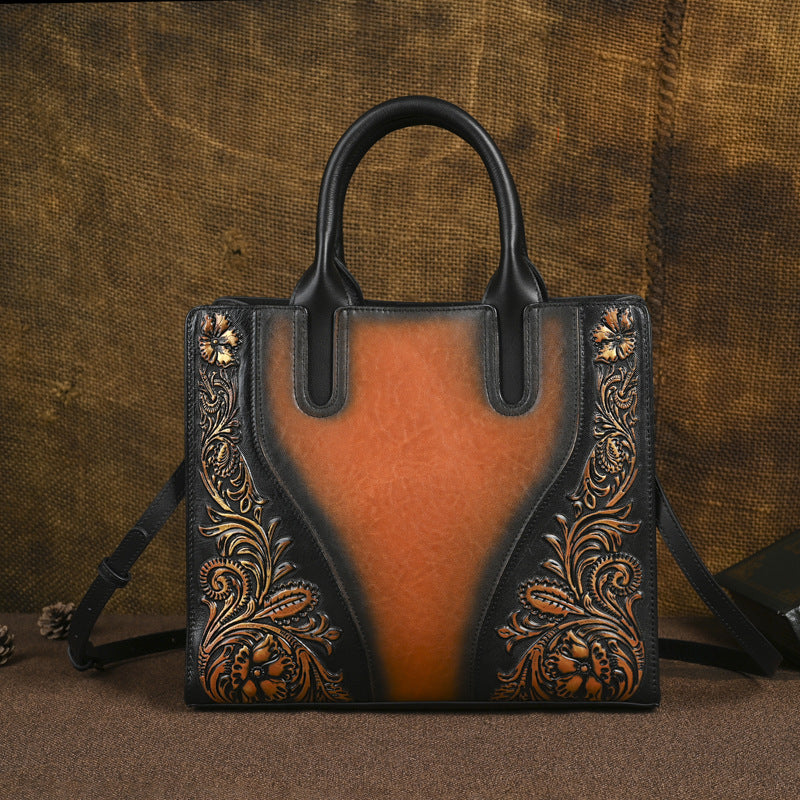 Women's First Layer Cowhide Leather Retro Embossing Women's Handbag