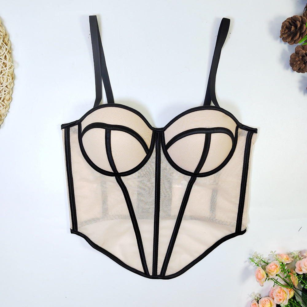 Women's Tube Backless Design Lines Contrast Color Tops
