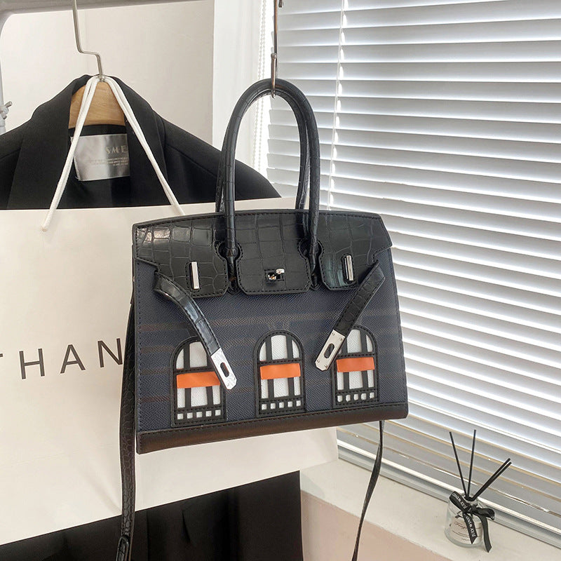 Women's Contrast Color House Platinum Kelly Fashionable Handbags