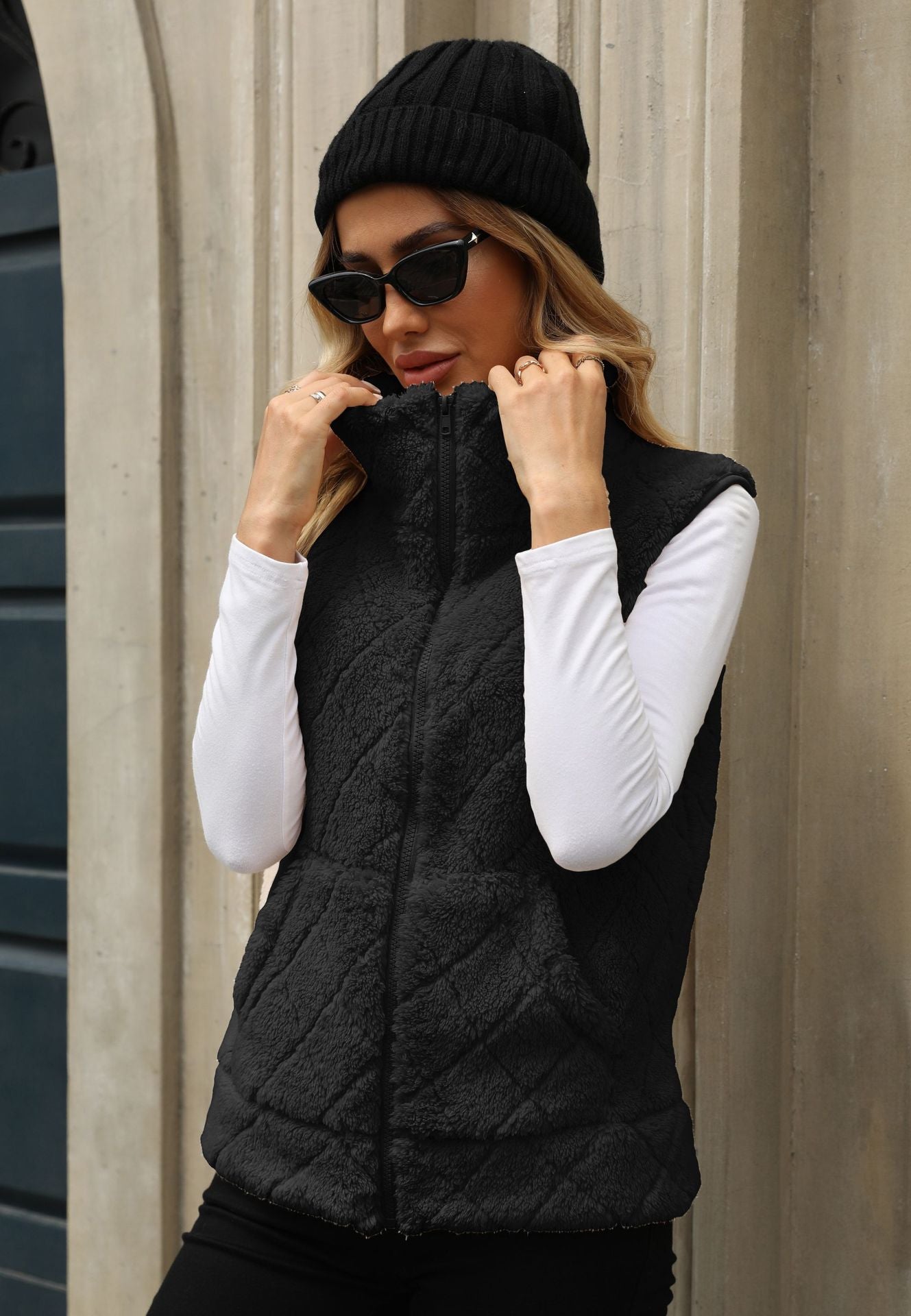 Women's Flash Veet Zipper Loose Diamond Lattice Vests