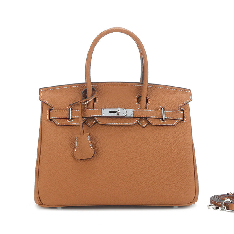 Sier Kelly Leather Large Capacity Litchi Handbags