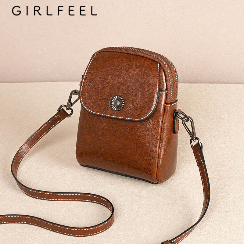 Women's Fashionable Genuine Leather Cattlehide Fashion Mobile Crossbody Bags
