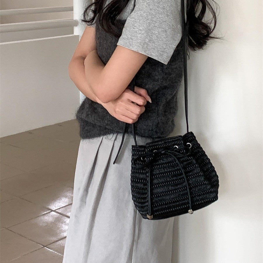 Women's Drawstring Ruffle Bow Fashion Soft Leather Crossbody Bags