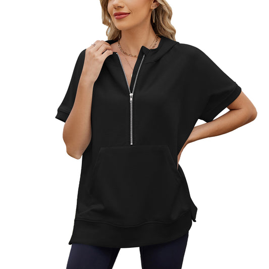 Hooded Loose Sleeve Zipper Pocket Thin Sweaters