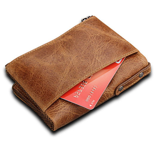 Men's Crazy Horse Cowhide Swiping Short Double Men's Wallets