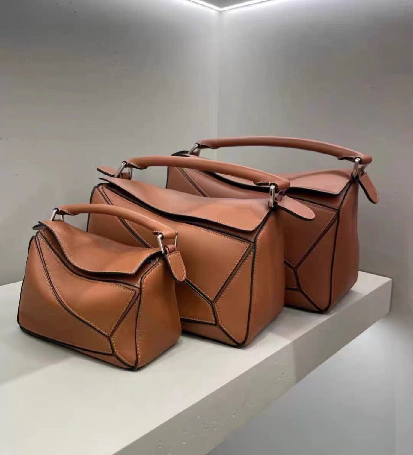 Women's Genuine Leather Portable Stitching Soft Pillow Bags