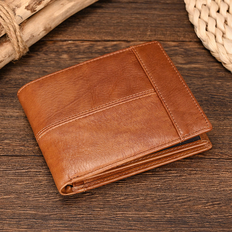 Men's Genuine Leather Swiping Short First Layer Men's Wallet