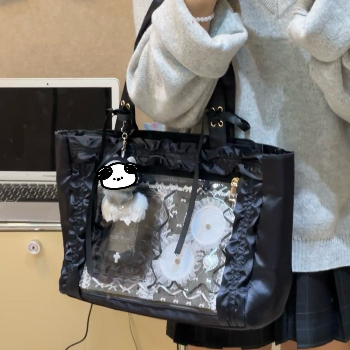 Two-dimensional Fashion Satin Bow Transparent Badge Shoulder Bags