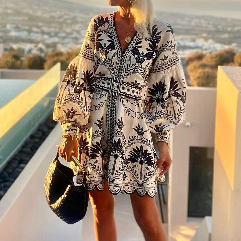 Women's Autumn Ladies Fashion Printed Beach Loose Dresses
