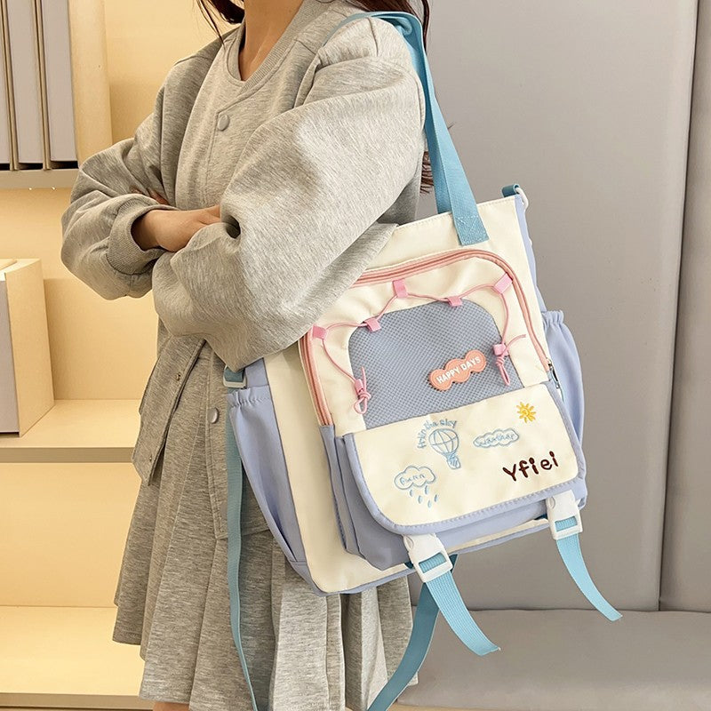 Contrast Color Versatile Large Capacity Junior High Good-looking Tuition Shoulder Bags