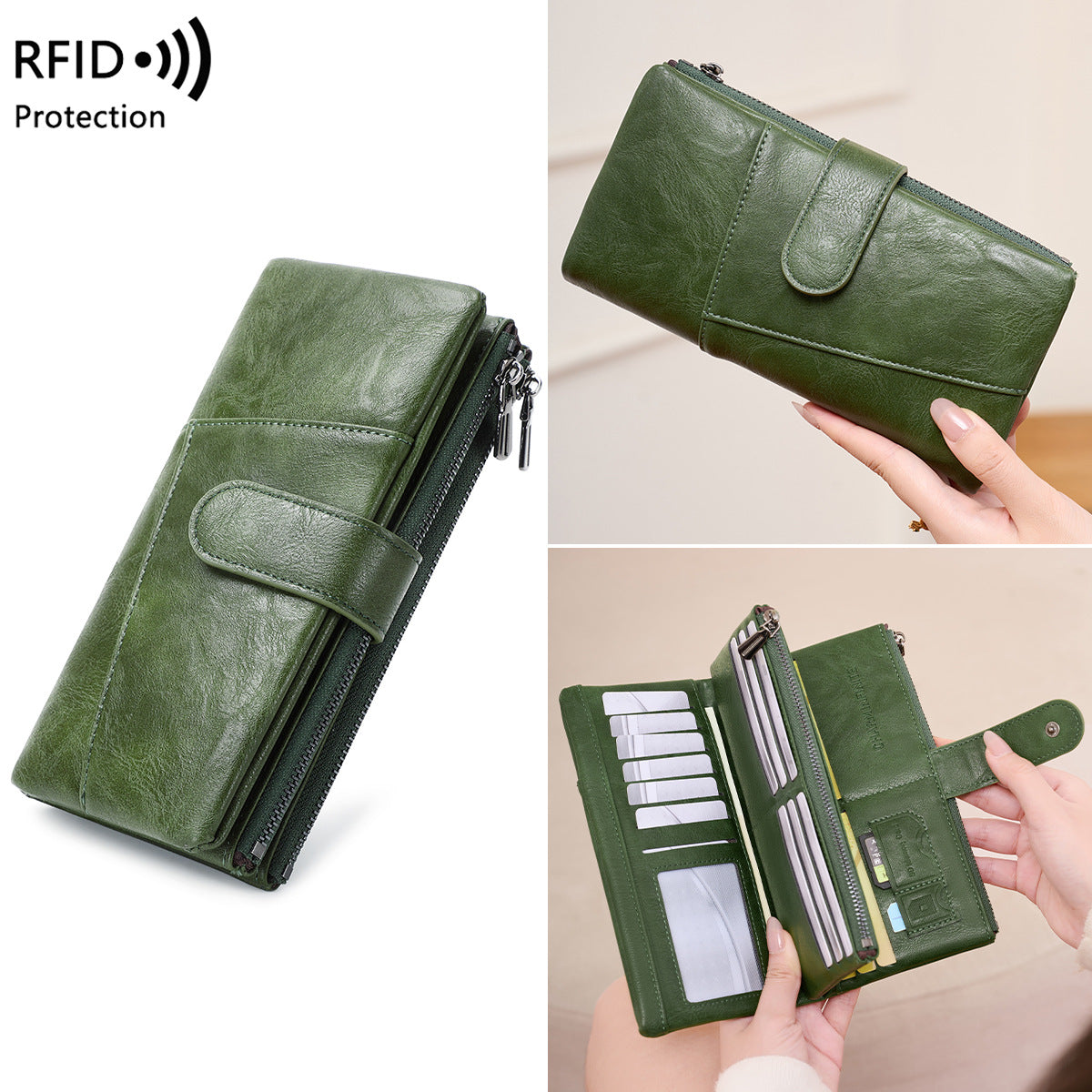 Women's Swiping Large Capacity Stitching Clutch Long Ladies Wallet