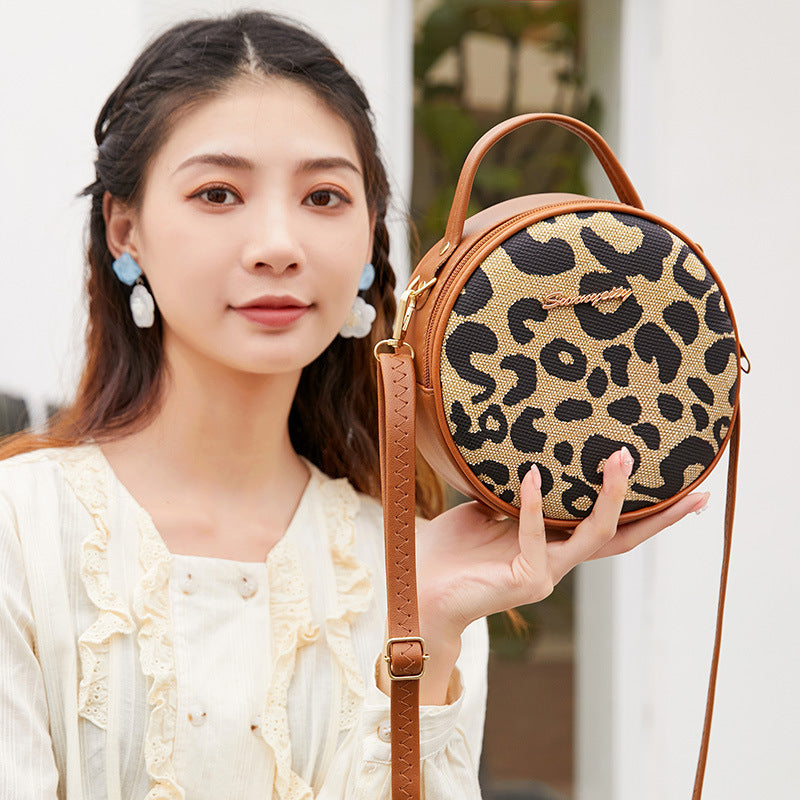 Women's Printed Contrast Color Round Korean Style Women's Shoulder Bag