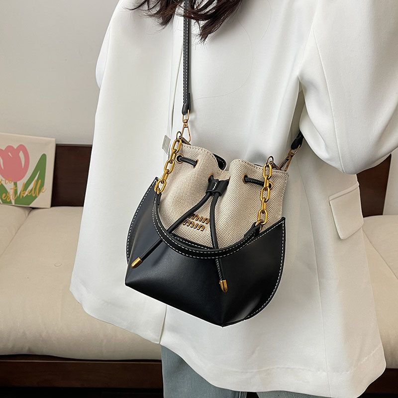 Canvas Contrast Color Stitching Portable Korean Style Bucket Bags
