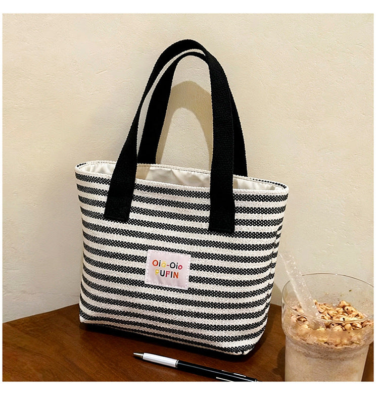 Canvas Large Capacity Striped Class Commuter Handbags