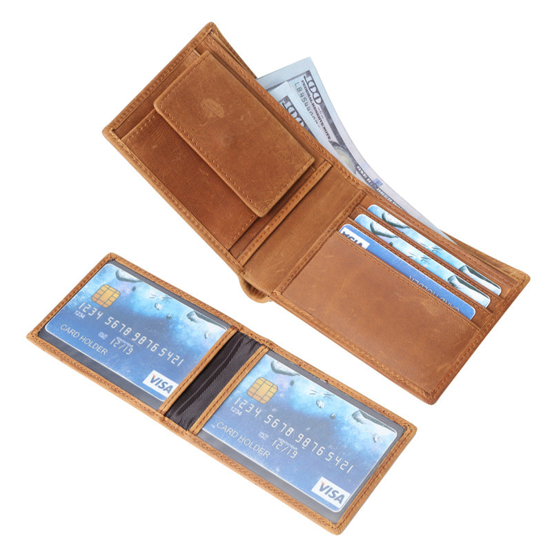 Men's Brown Crazy Horse Leather Multiple Slots Loose-leaf Men's Wallets