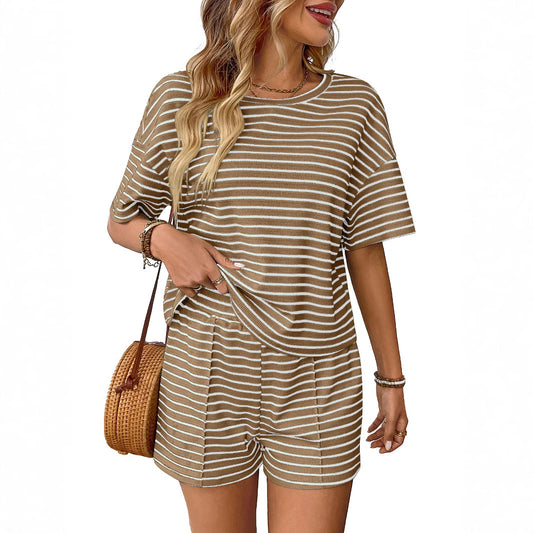 Women's Summer Knitted Striped Fashion Casual Sports Suits