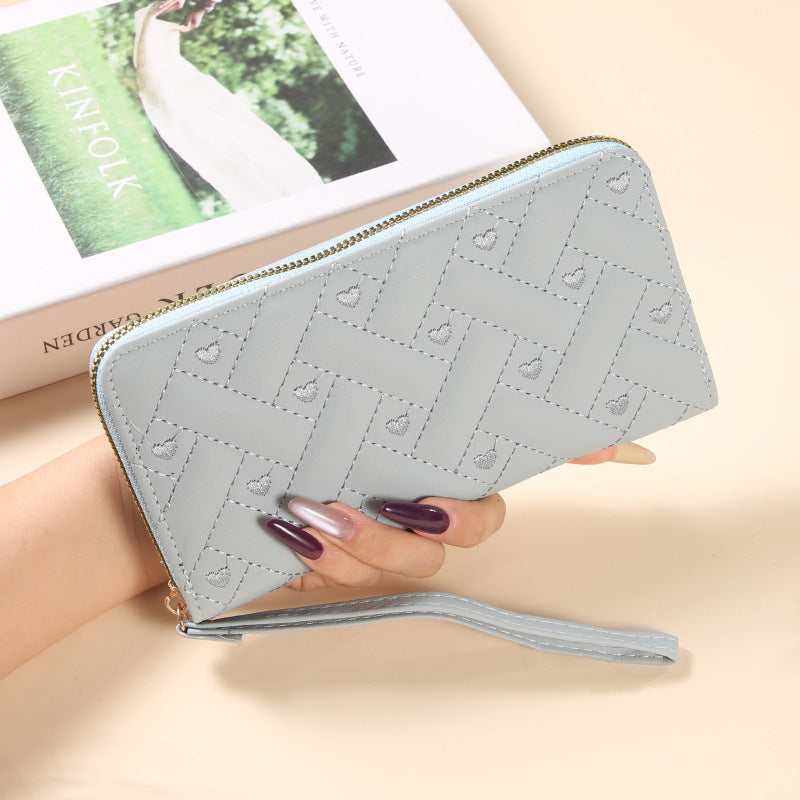 Women's Large Capacity Single Zipper Embroidered Multiple Ladies Wallet