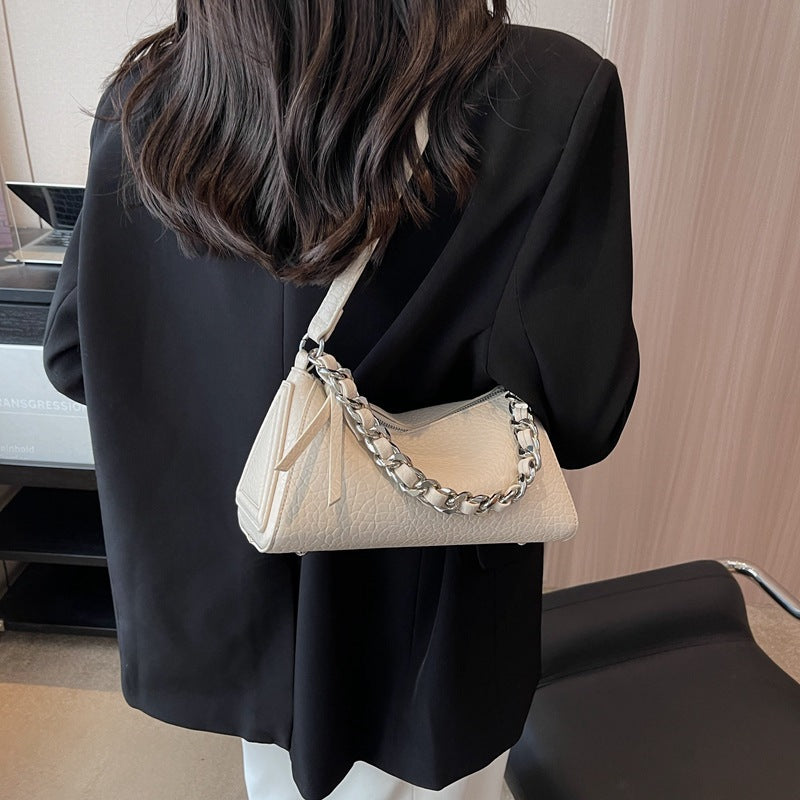 Women's French Retro Lychee Pattern Fashion Underarm Tote Bags