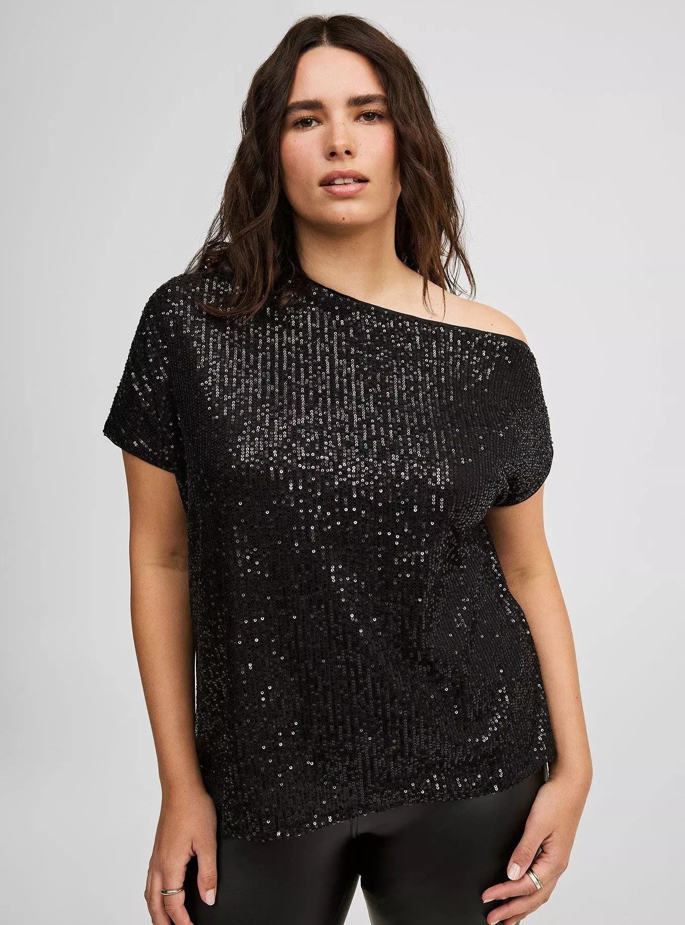Women's Glitter Sequin Diagonal Collar Sleeve High-grade Blouses