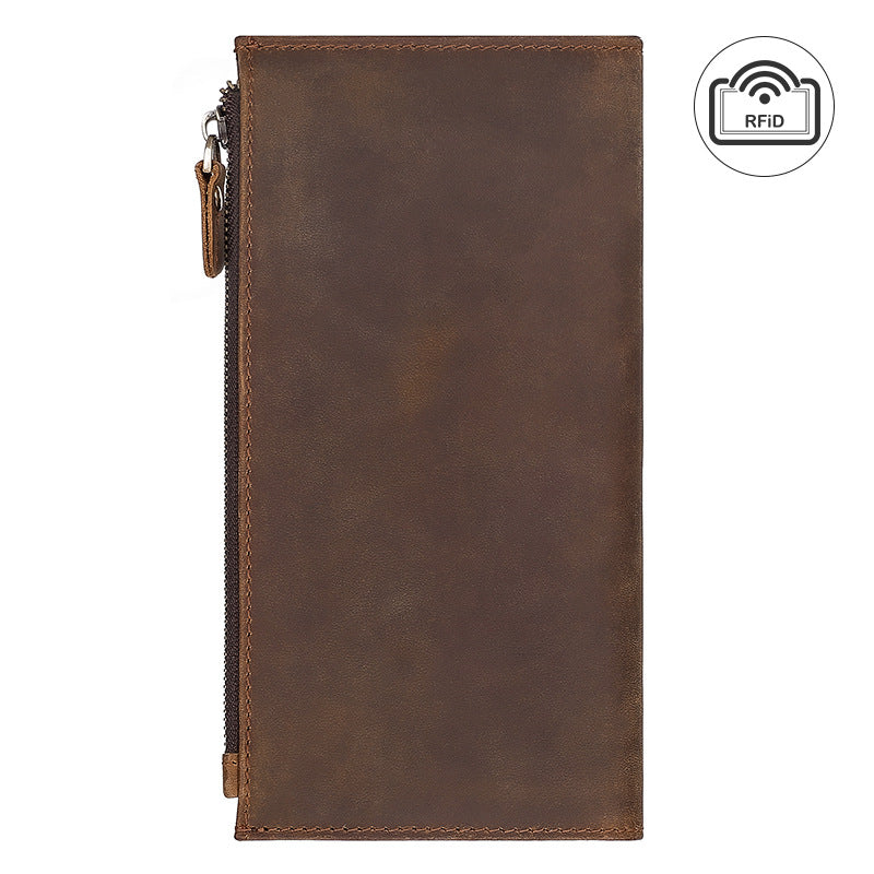 Men's Vintage Leather Swiping Multi Slots Long Men's Wallet