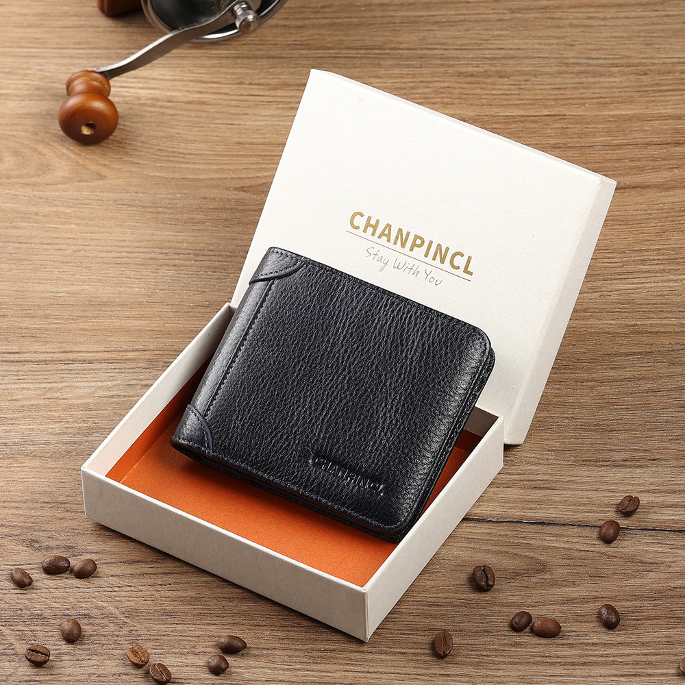 Men's Boxed Horizontal First Layer Cowhide Brushed Men's Wallets