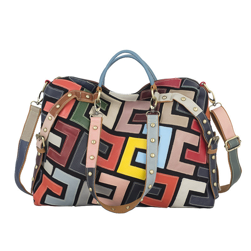 Women's Ethnic Style Geometric Pattern Contrasting Color Hand Women's Handbag