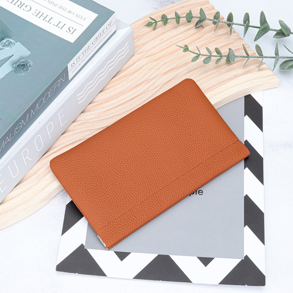 Cowhide Lady's Simple Long Automatic Closure Makeup Ladies Wallet